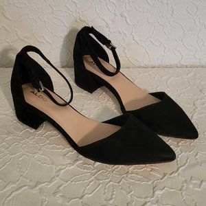 ALDO’s Black Suede Block Heel Pointed Toe Ankle Strap Dress Heels Women's 10